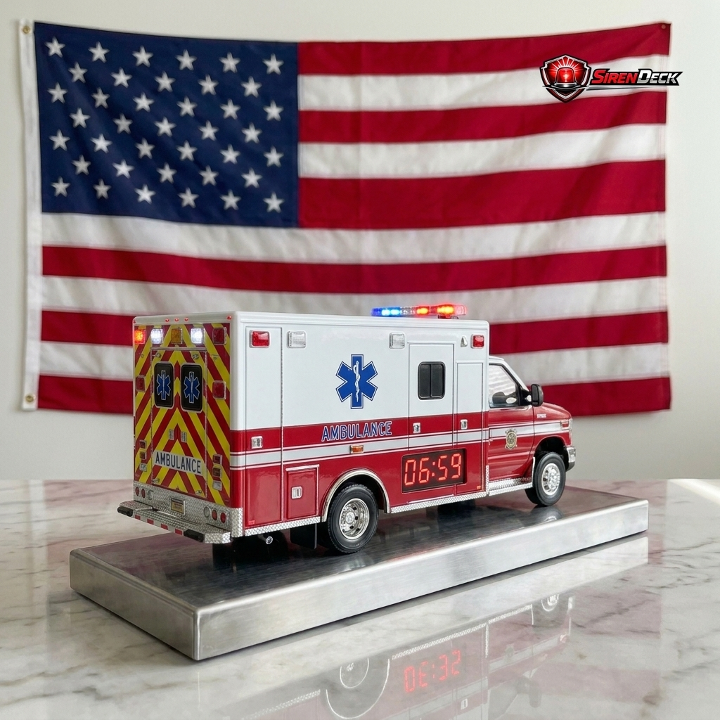 ToneOut Red White Ambulance Alarm Clock marble surface